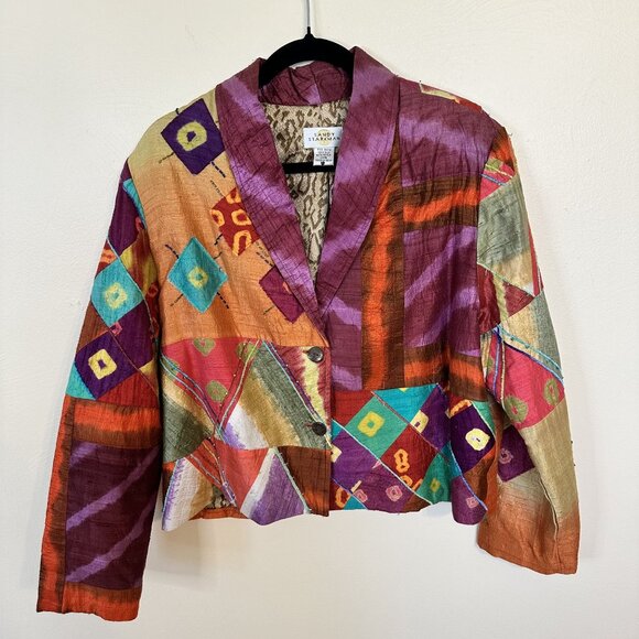 Vtg Sandy Starkman Silk Blend Cropped Jacket Abstract Multicolor Womens India - Picture 8 of 8